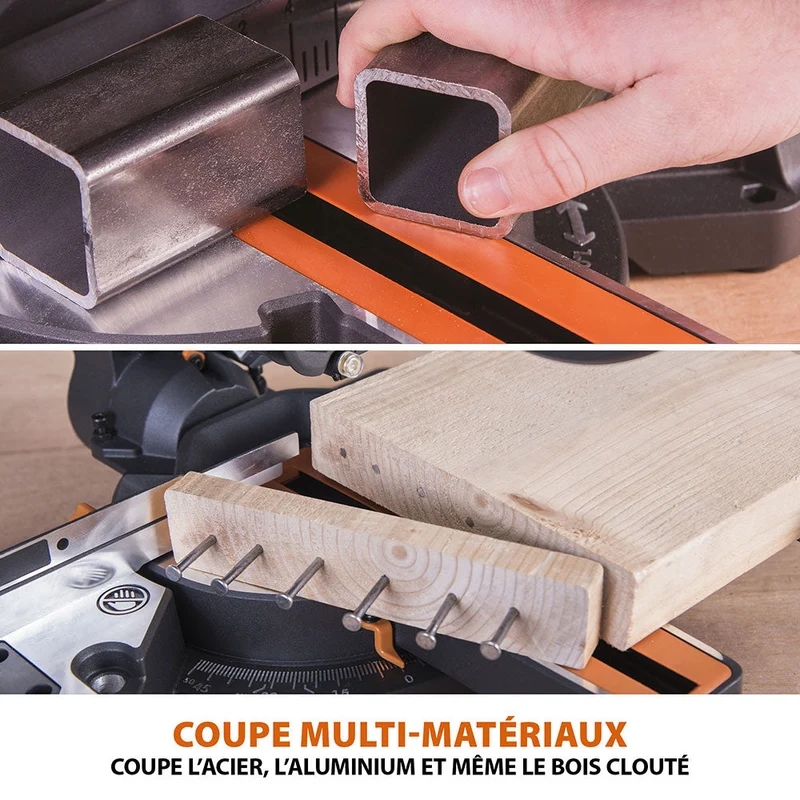 Pack Evolution : Scie à onglet électrique 210mm R210SMS+ avec lame multi-matériaux TCT + Support