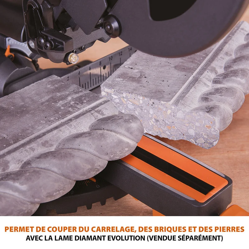 Pack Evolution : Scie à onglet électrique 210mm R210SMS+ avec lame multi-matériaux TCT + Support