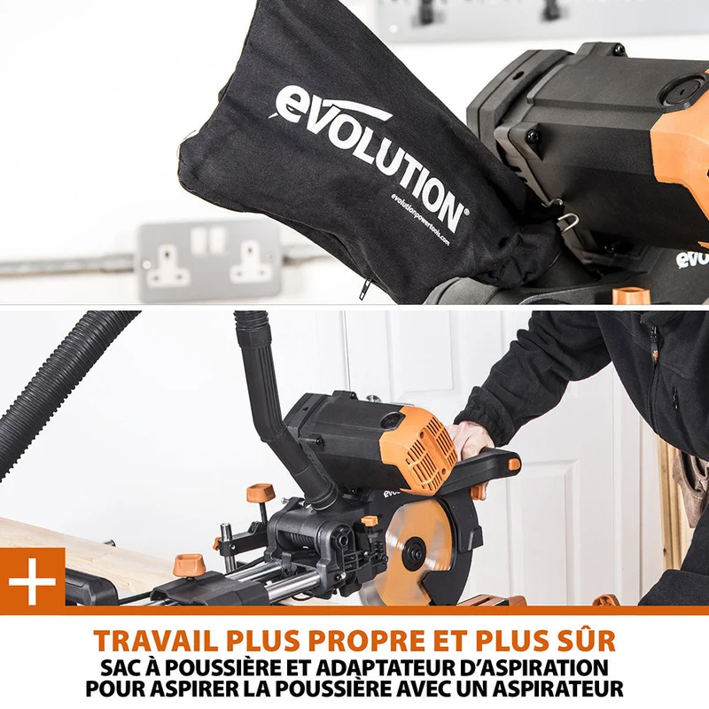 Pack Evolution : Scie à onglet électrique double biseau R255SMS-DB+ avec lame multi-matériaux TCT de 255mm + Support