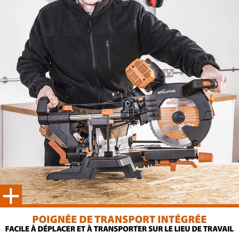 Pack Evolution : Scie à onglet électrique double biseau R255SMS-DB+ avec lame multi-matériaux TCT de 255mm + Support