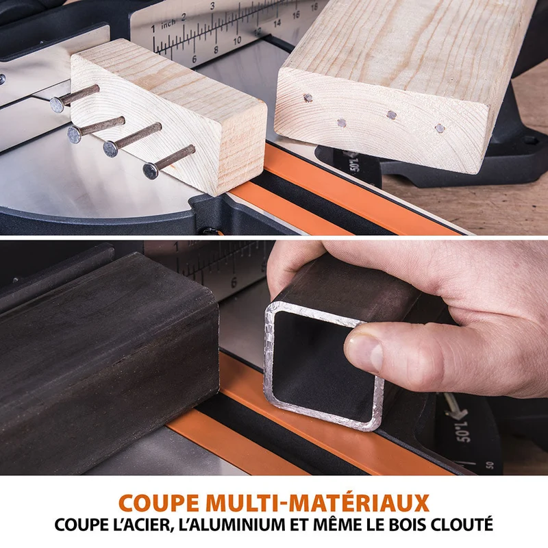 Pack Evolution : Scie à onglet électrique 255mm R255SMS+ avec lame multi-matériaux TCT + Support pour scie à onglet