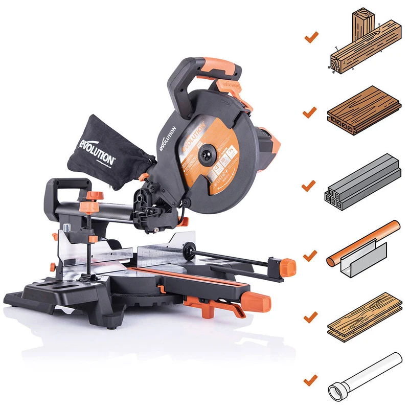 Pack Evolution : Scie à onglet électrique 255mm R255SMS+ avec lame multi-matériaux TCT + Support pour scie à onglet