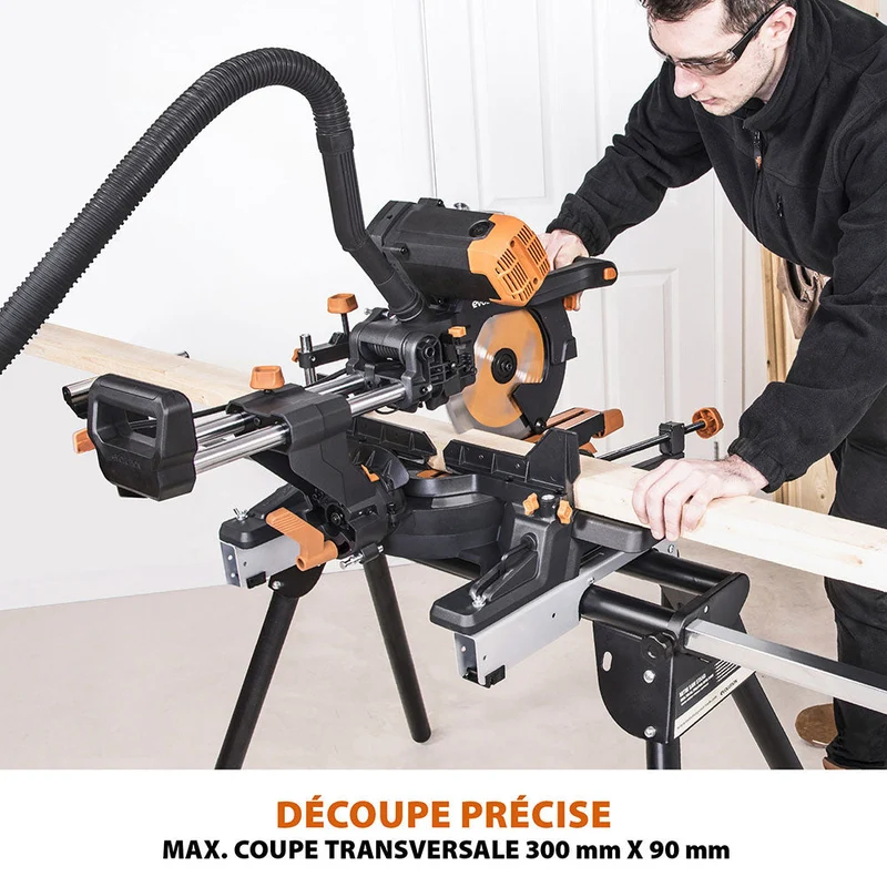 Pack Evolution : Scie à onglet électrique double biseau R255SMS-DB+ avec lame multi-matériaux TCT de 255mm + Support Evolution PLUS