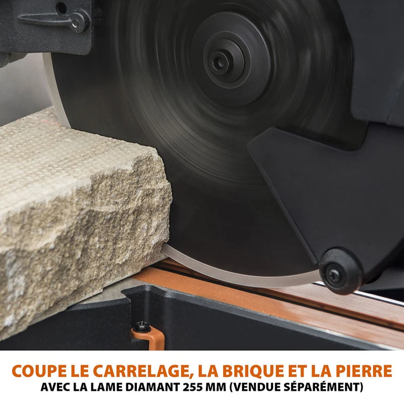 Pack Evolution : Scie à onglet électrique double biseau R255SMS-DB+ avec lame multi-matériaux TCT de 255mm + Support Evolution PLUS