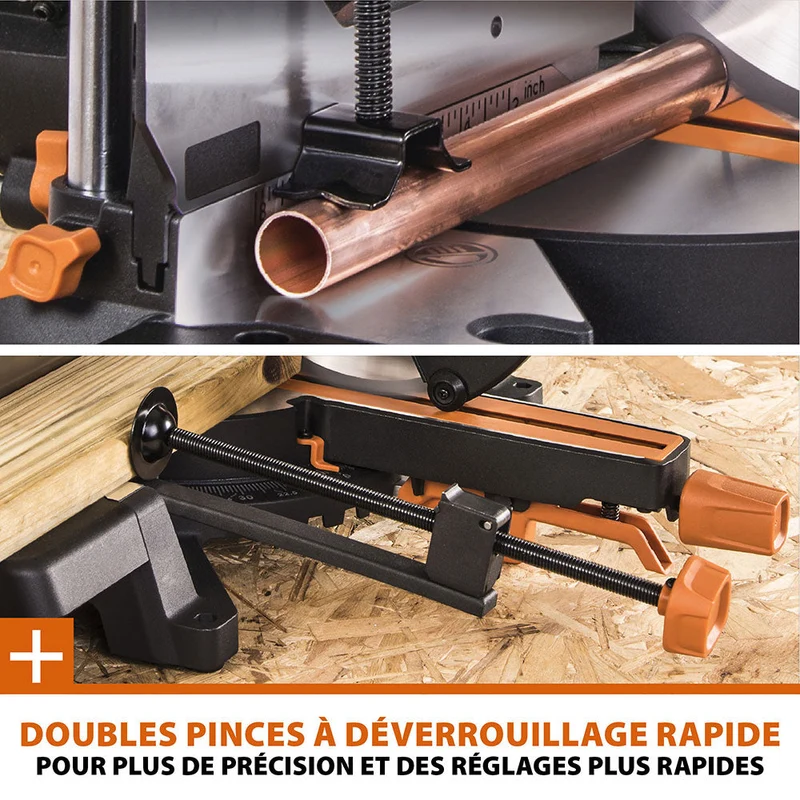 Pack Evolution : Scie à onglet électrique double biseau R255SMS-DB+ avec lame multi-matériaux TCT de 255mm + Support Evolution PLUS