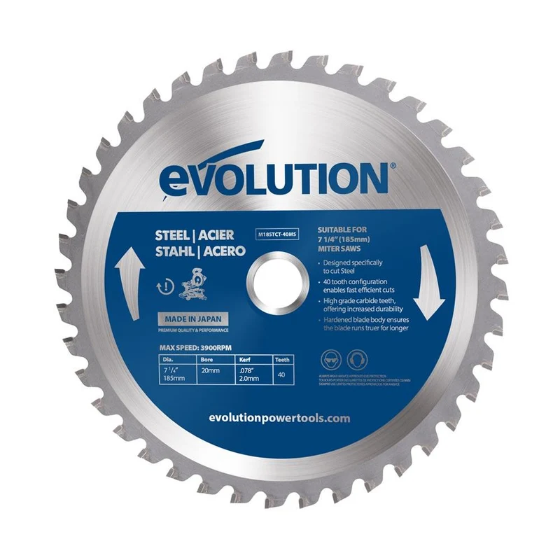 Lame acier TCT 185mm 40 dents alésage 20mm Evolution pour scie à onglet