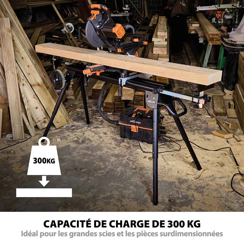 Support universel PLUS Evolution pour scie à onglet avec pieds télescopiques