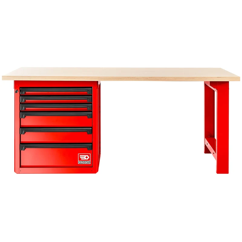 [RWS2-2MW6DPF] Établi avec plateau bois et meuble bas 6 tiroirs - rouge - RWS2