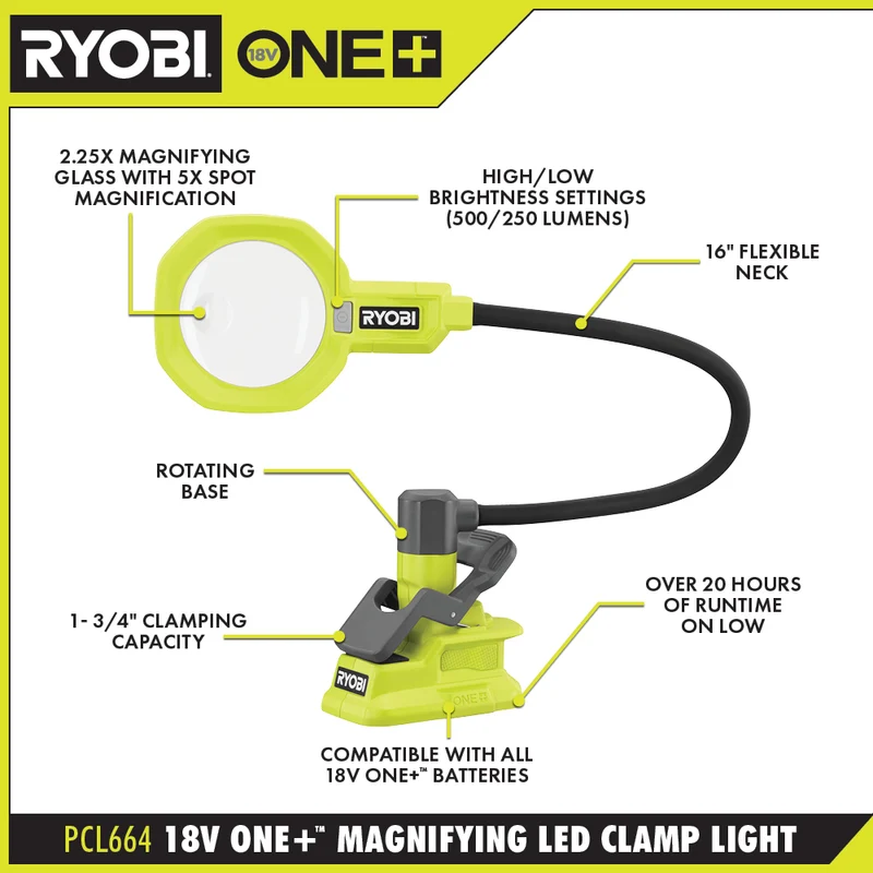 18V ONE+ Magnifying LED Clamp Light