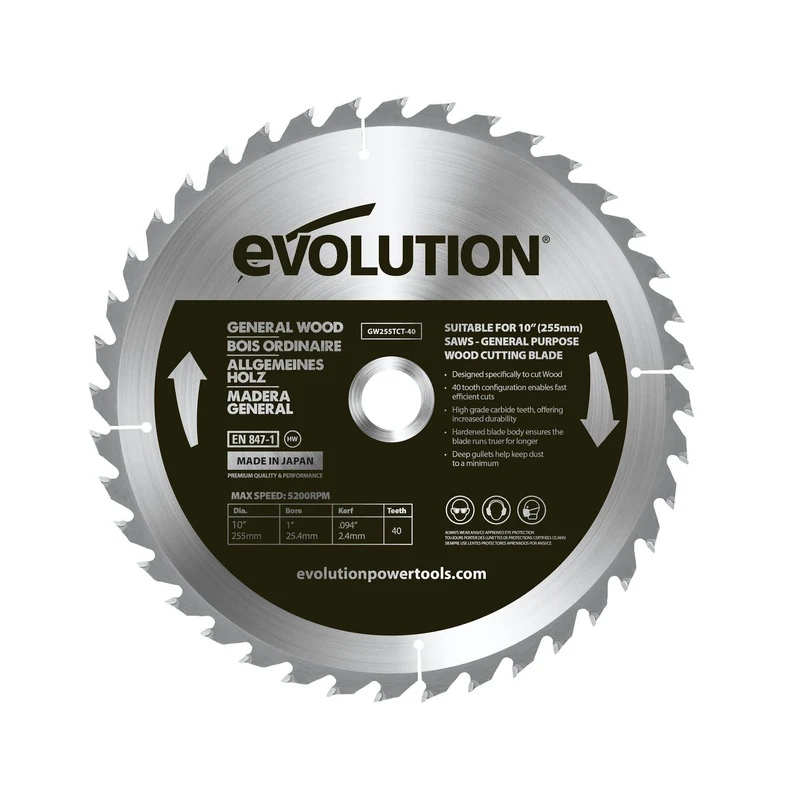 Lame bois TCT 255mm 40 dents alésage 25,4mm pour scie à onglet et scie sur table