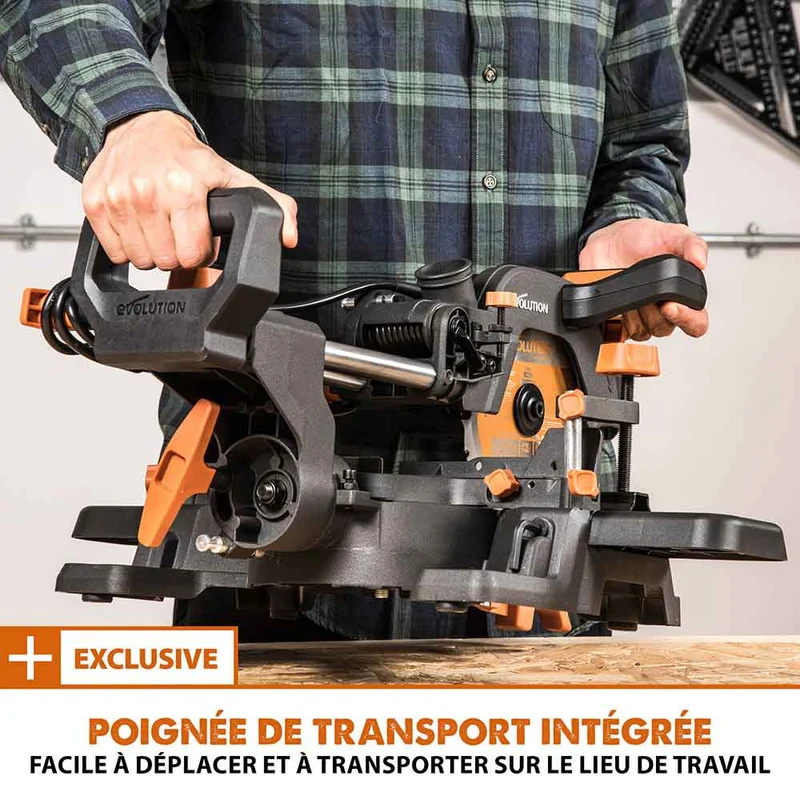 Scie à onglet électrique 185mm Evolution R185SMS+ avec lame multi-matériaux TCT