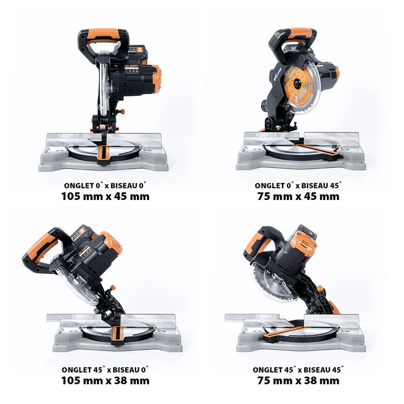 Scie à onglet mixte sans fil 185mm Evolution R185CMS-Li avec Lame multi-matériaux TCT sans batterie ni chargeur