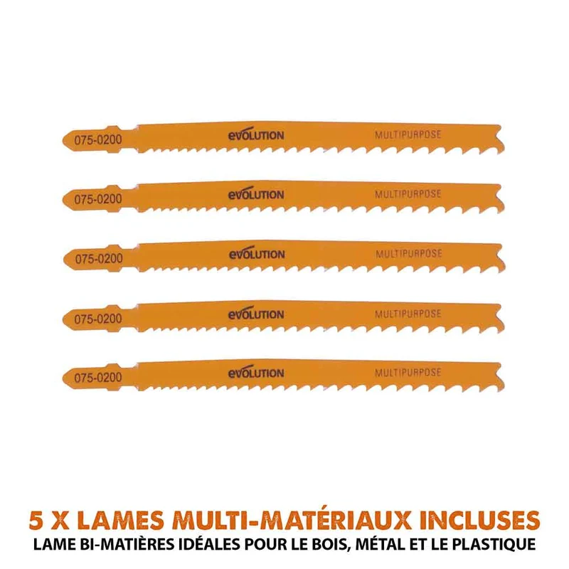 Scie sauteuse sans fil Evolution R90JGS-Li avec 5 lames multi-matériaux sans batterie ni chargeur