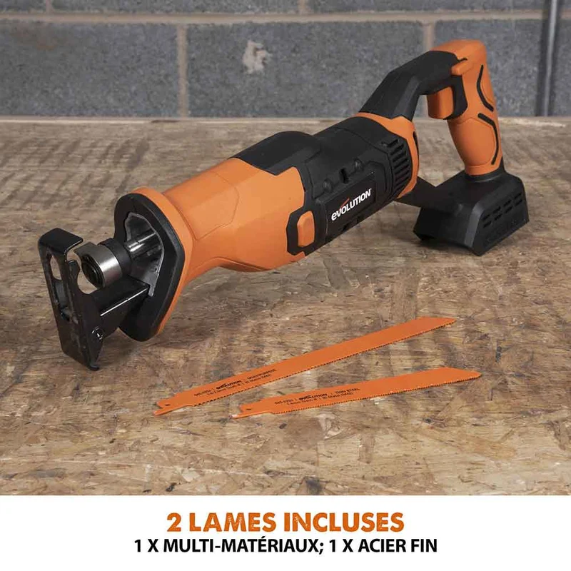Scie sabre sans fil Evolution R150RCP-Li avec 2 lames multi-matériaux avec batterie 2Ah et chargeur