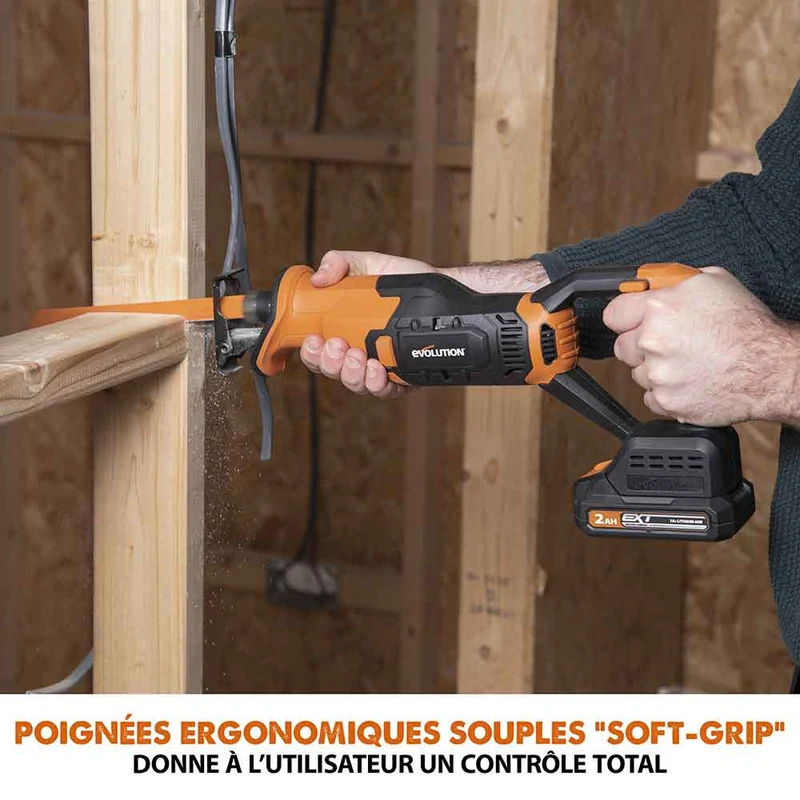 Scie sabre sans fil Evolution R150RCP-Li avec 2 lames multi-matériaux avec batterie 2Ah et chargeur
