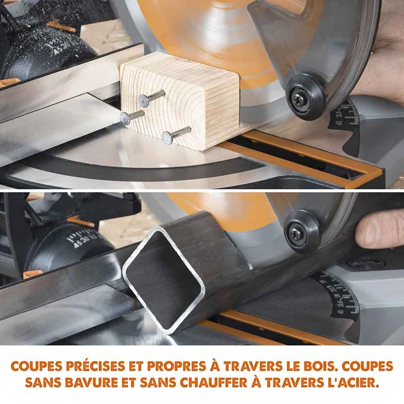 Scie à onglet mixte sans fil 185mm Evolution R185CMS-Li avec Lame multi-matériaux TCT avec batterie 4Ah et chargeur