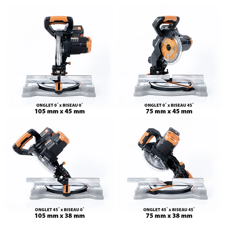 Scie à onglet mixte sans fil 185mm Evolution R185CMS-Li avec Lame multi-matériaux TCT avec batterie 4Ah et chargeur