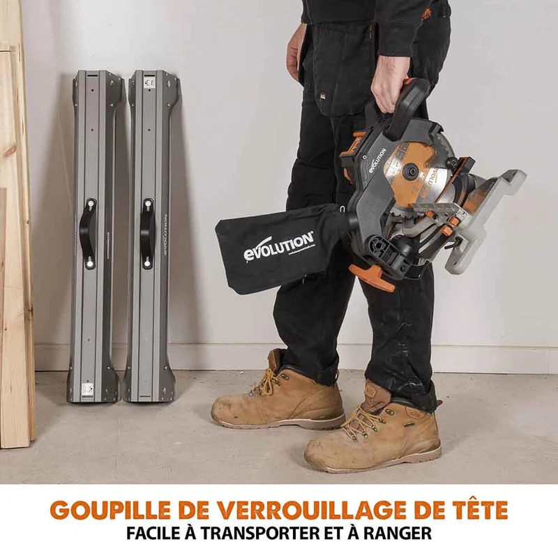 Scie à onglet mixte sans fil 185mm Evolution R185CMS-Li avec Lame multi-matériaux TCT avec batterie 4Ah et chargeur