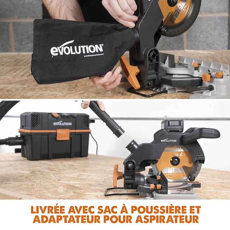 Scie à onglet mixte sans fil 185mm Evolution R185CMS-Li avec Lame multi-matériaux TCT avec batterie 4Ah et chargeur