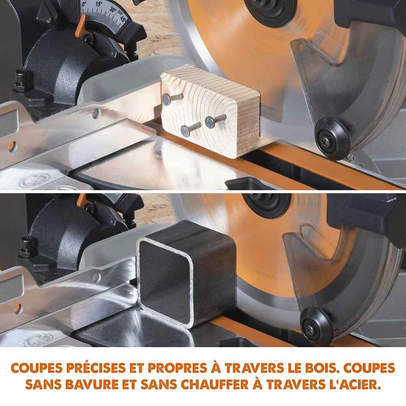 Scie à onglet électrique sans fil 185mm Evolution R185SMS-Li avec lame multi-matériaux TCT, batterie de 4ah et chargeur.