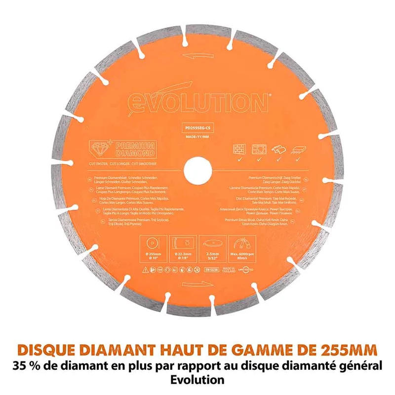 Scie à béton électrique 255mm Evolution R255DCT avec lame diamant premium