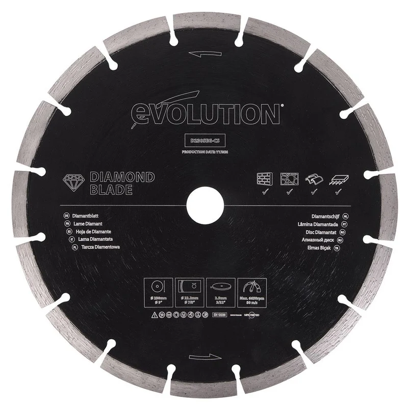 Disque diamant segmenté 230mm alésage 22,2mm Evolution pour scie à béton