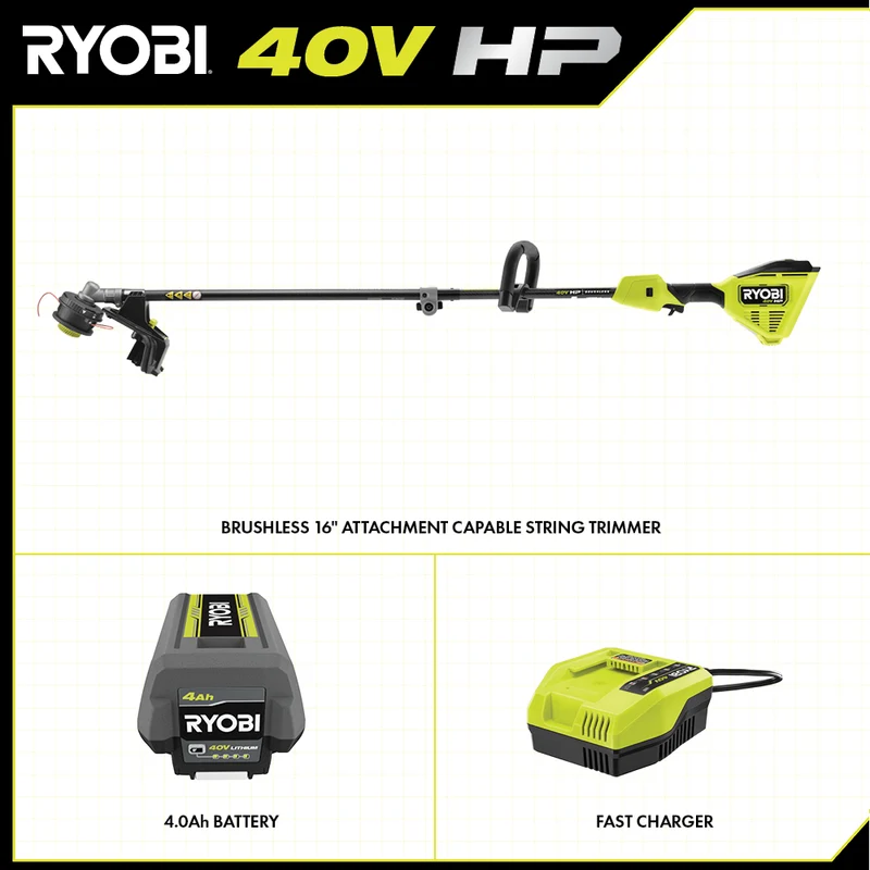 40V HP Brushless 16" Attachment Capable String Trimmer Kit
