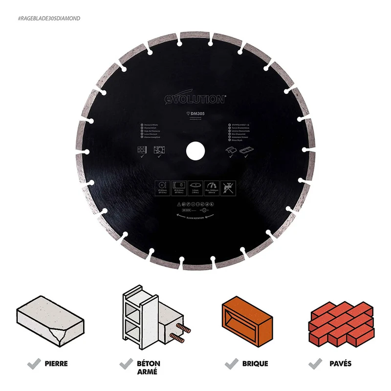 Disque diamant segmenté 305mm alésage 22,2mm Evolution pour scie à béton