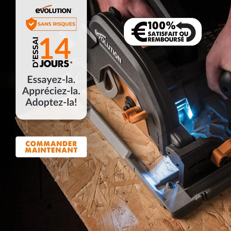 Scie circulaire 185mm Evolution R185CCSX avec lame multi-matériaux TCT et guide de 1,02m