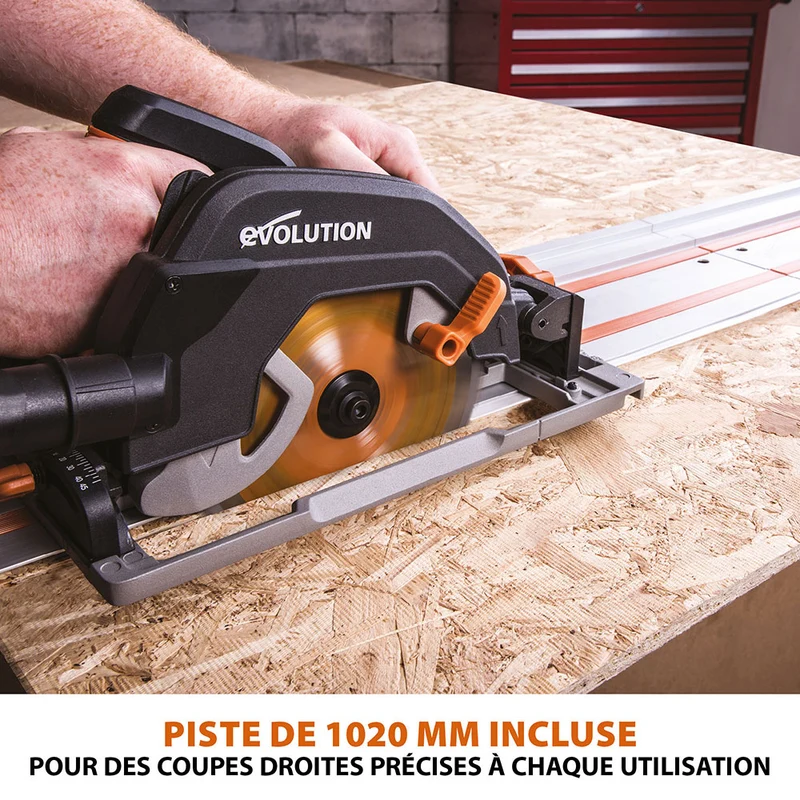 Scie circulaire 185mm Evolution R185CCSX avec lame multi-matériaux TCT et guide de 1,02m