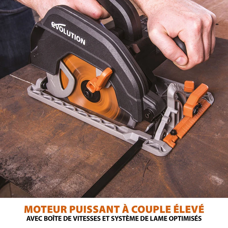 Scie circulaire 185mm Evolution R185CCSX avec lame multi-matériaux TCT et guide de 1,02m
