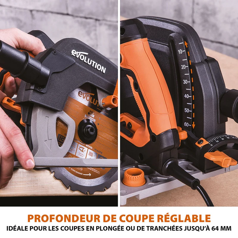 Scie circulaire 185mm Evolution R185CCSX avec lame multi-matériaux TCT et guide de 1,02m