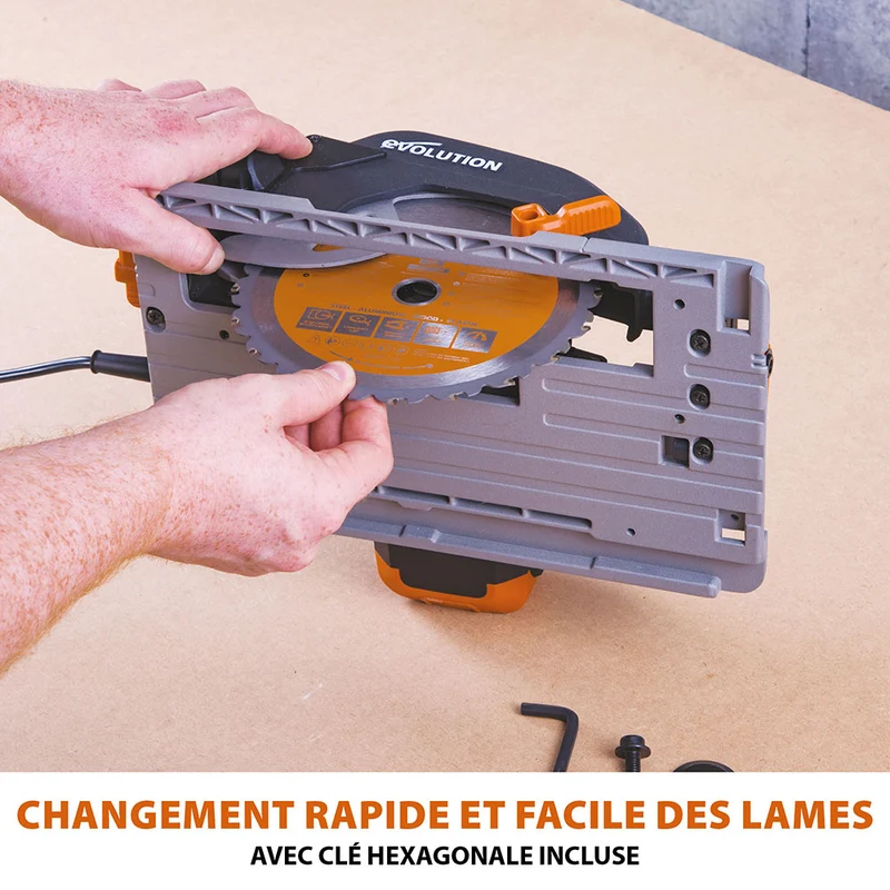 Scie circulaire 185mm Evolution R185CCSX avec lame multi-matériaux TCT et guide de 1,02m