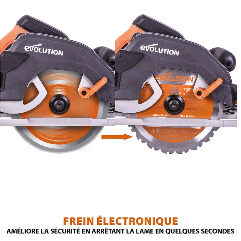 Scie circulaire 185mm Evolution R185CCSX avec lame multi-matériaux TCT et guide de 1,02m