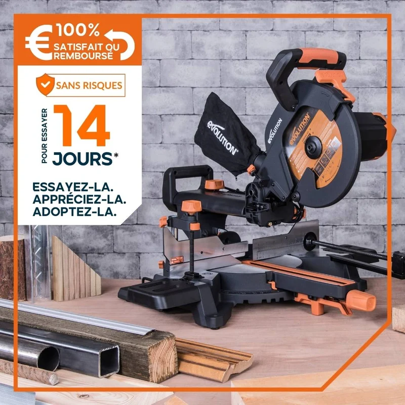 Scie à onglet électrique 255mm Evolution R255SMS+ avec Lame multi-matériaux TCT