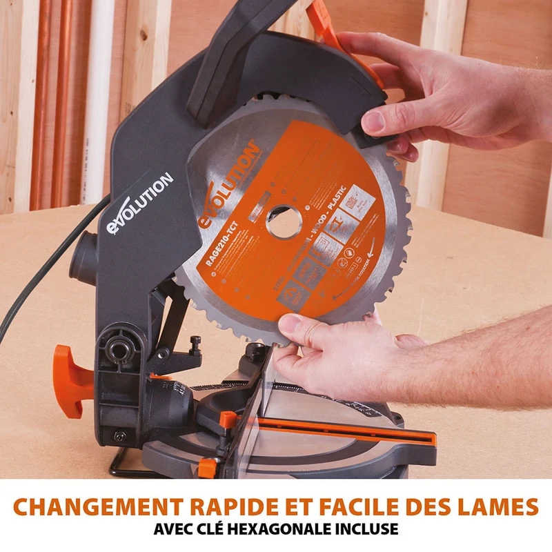Scie à onglet 210mm Evolution R210CMS avec lame multi-matériaux TCT
