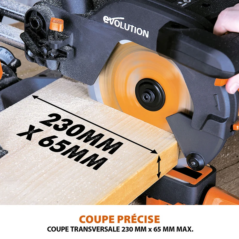 Scie à onglet électrique 210mm Evolution R210SMS+ avec lame multi-matériaux TCT