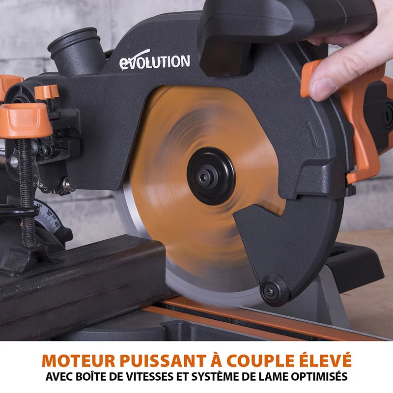 Scie à onglet électrique 210mm Evolution R210SMS+ avec lame multi-matériaux TCT
