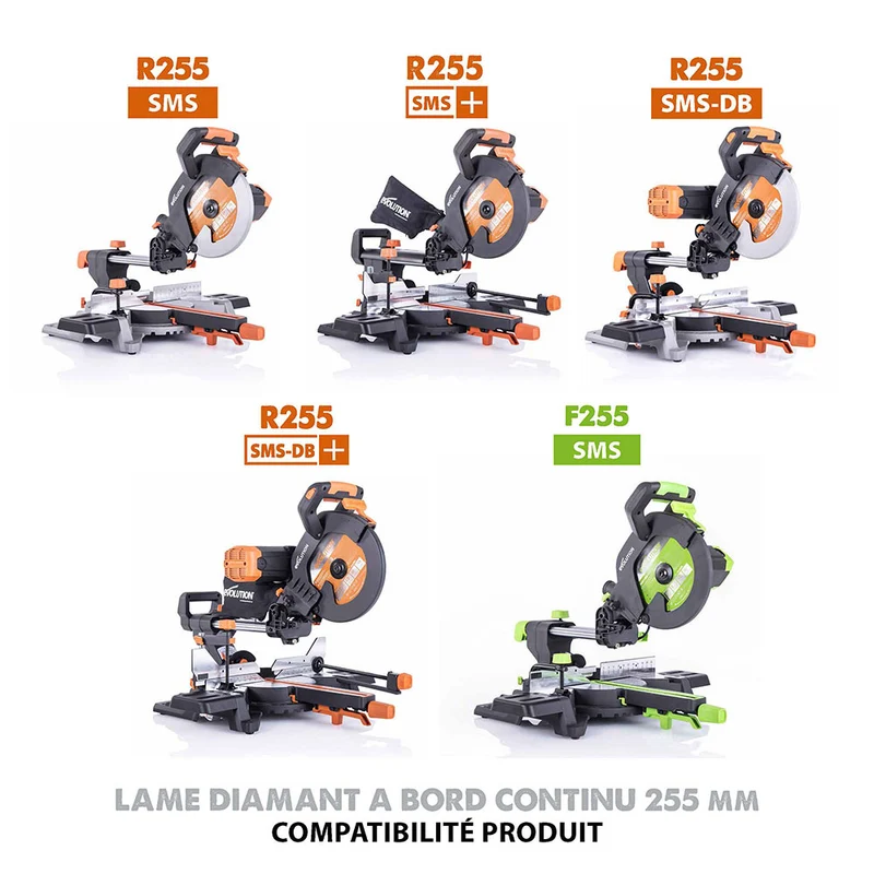 Disque diamant 255mm alésage 25,4mm Evolution pour Scie à onglet et Scie sur table