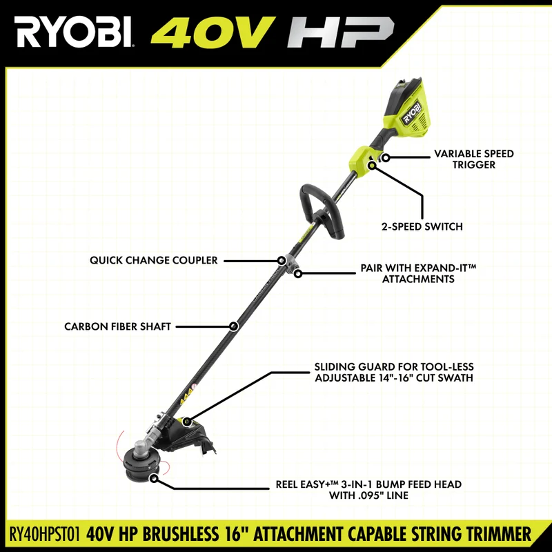 40V HP Brushless 16" Attachment Capable String Trimmer