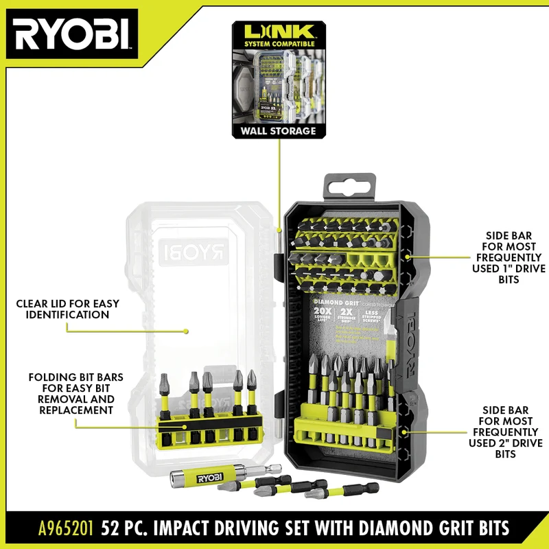 52 PC. Impact Driving Set with DIAMOND GRIT Bits