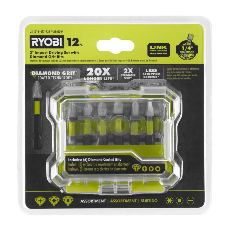 12 PC. 2" Impact Driving Set with DIAMOND GRIT Bits