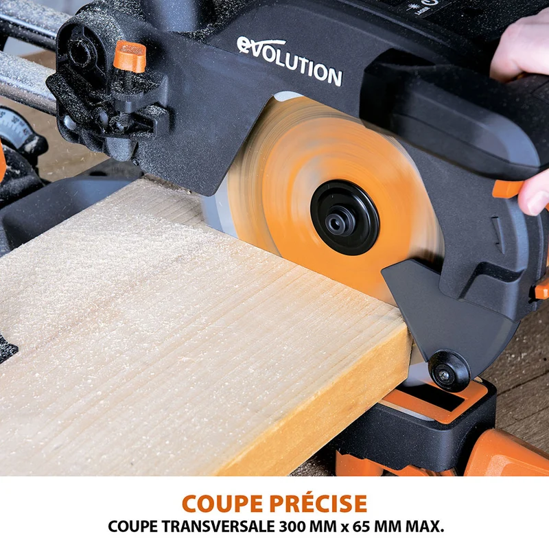 Scie à onglet électrique 210mm Evolution R210SMS-300+ avec lame multi-matériaux TCT