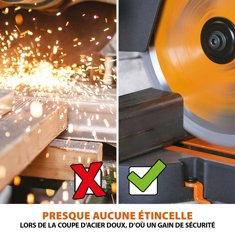 Scie à onglet électrique 210mm Evolution R210SMS-300+ avec lame multi-matériaux TCT
