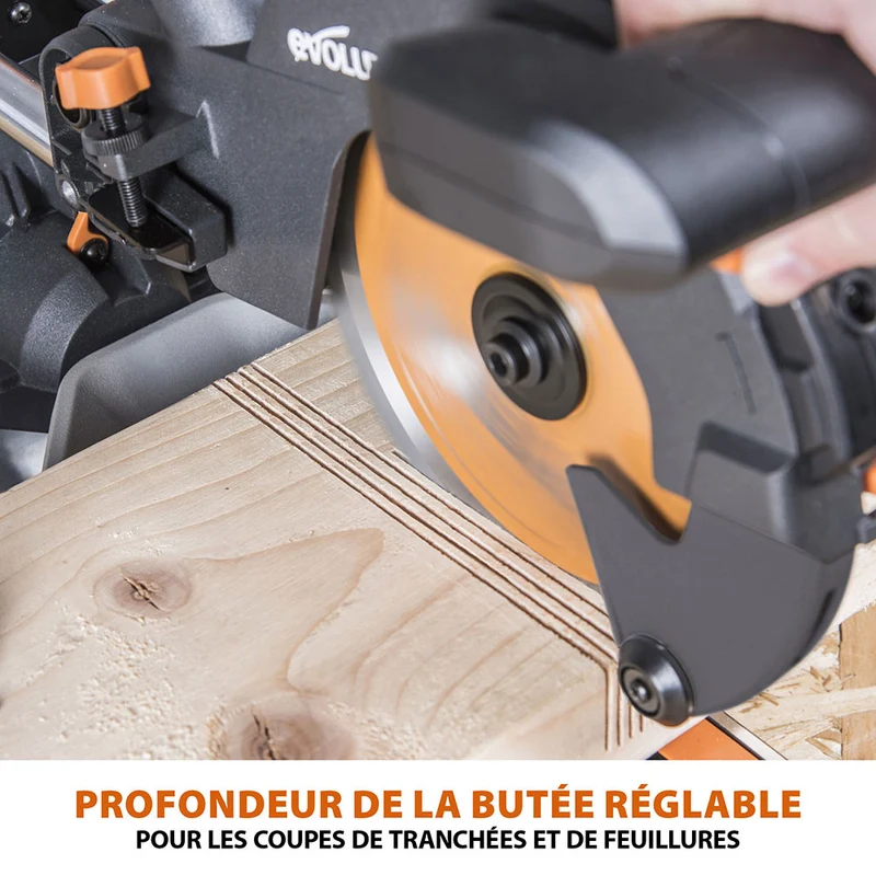 Scie à onglet électrique 210mm Evolution R210SMS-300+ avec lame multi-matériaux TCT