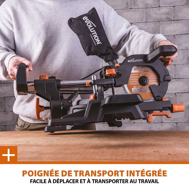 Scie à onglet électrique 210mm Evolution R210SMS-300+ avec lame multi-matériaux TCT