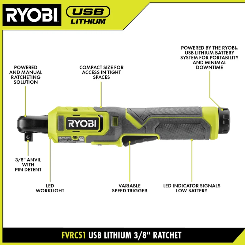 USB Lithium 3/8" Light Duty Ratchet Kit