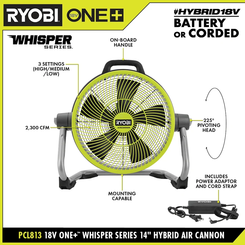 18V ONE+ Hybrid WHISPER SERIES 14" Air Cannon Fan Kit