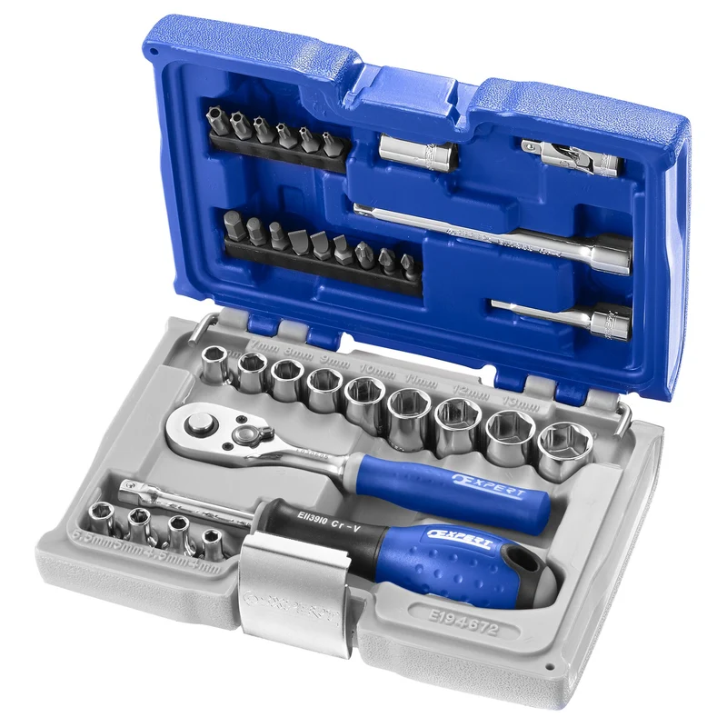 [E194672] Coffret douilles et accessoires, 1/4", 34 pièces