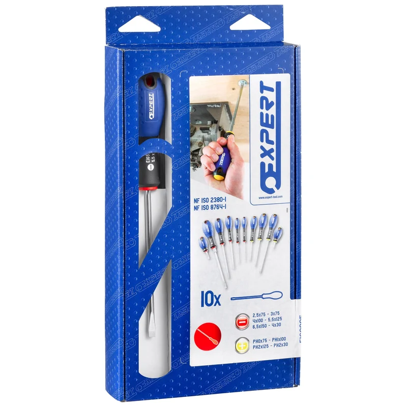 [E160905] Expert - Jeu de 10 tournevis pour vis à fente + Phillips®